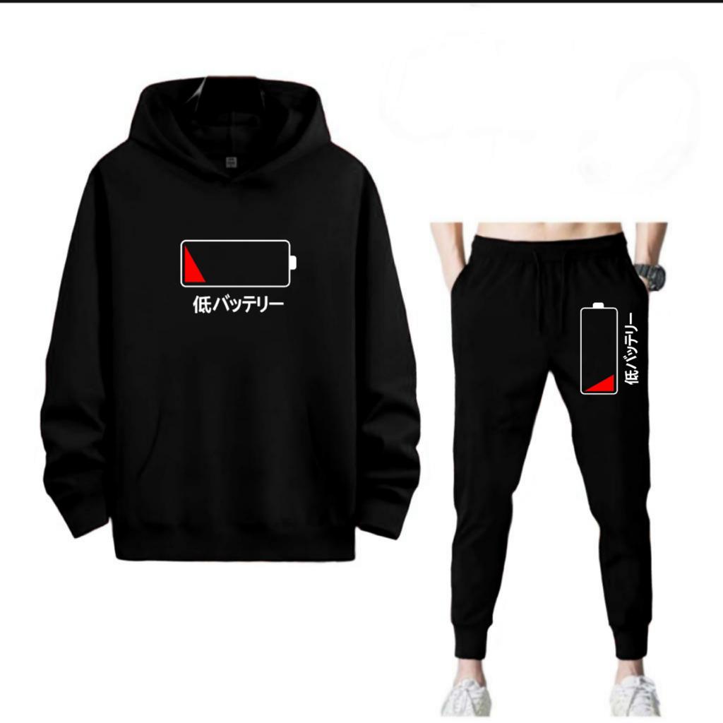 SETELAN PRIA HOODIE MODEL LOW BATTERY DAN CELANA JOGGER MURAH TERLARIS