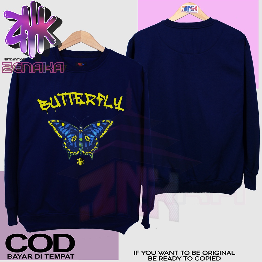 Zenaka Crewneck pria distro aesthetic Crewneck pria oversize tebal warna hitam Sweater pria kerah bulat Sweater wanita korea style Hoodie pria dan wanita polos couple Jacket pria keren distro terbaru butterfly