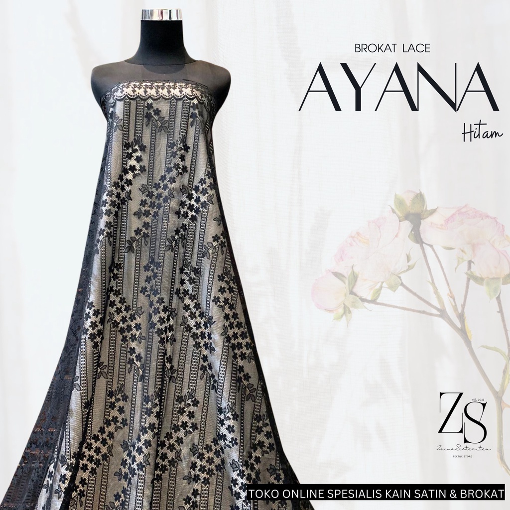 Kain Kebaya Brokat Brukat Lace Ayana Motif Bunga Warna Hitam