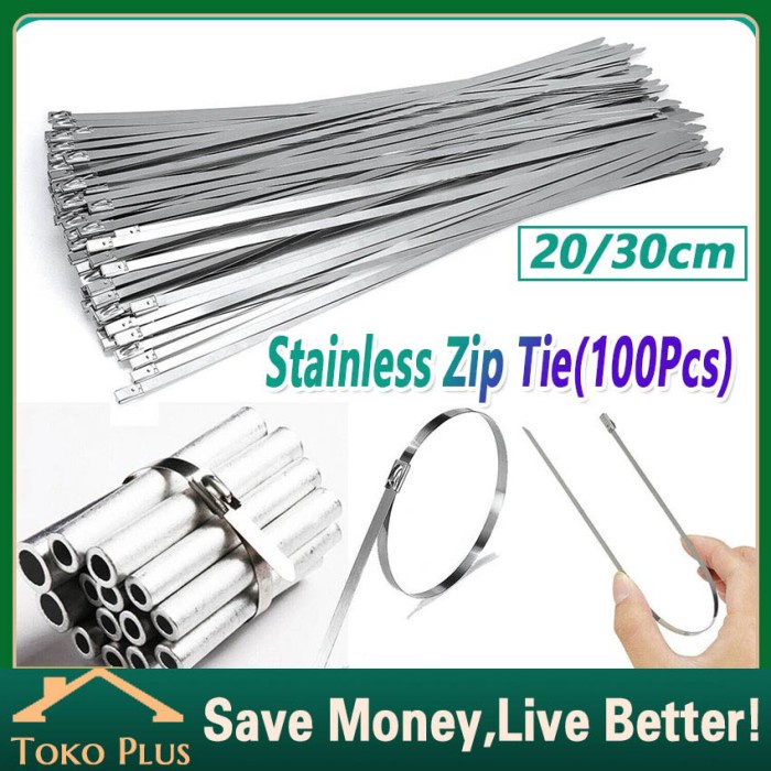 

Terlaris 100Pcs/Set Tali Kabel Ties Besi Knalpot Exhaust Wrap Motor 20/30 Cm