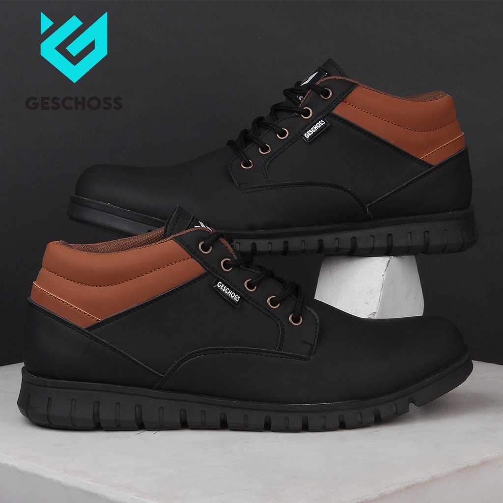 GESCHOSS Sepatu Kasual Pria Kerja Formal Santai Model Terbaru Waran  Hitam 39-43