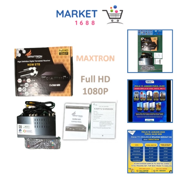 MARKEET1688 Set Top Box STB DVB T2 Maxtron Receiver TV Tabung Analog Ke TV Digital Full HD 1080P Min