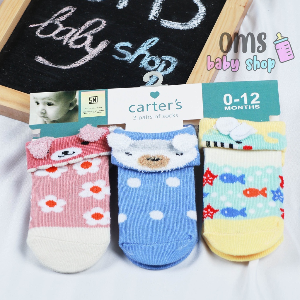 [ TERMURAH ] Kaos Kaki Bayi Carter dapat 3 pasang / Carters 3 in 1 socks (model lipat) BISA PILIH MODEL