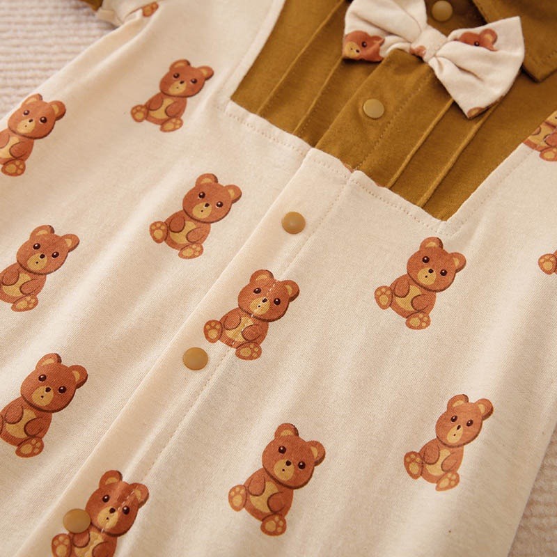 Jumper bayi lengan pendek Motif BEAR BROWN lucu ala korea premium usia 0-18 bulan