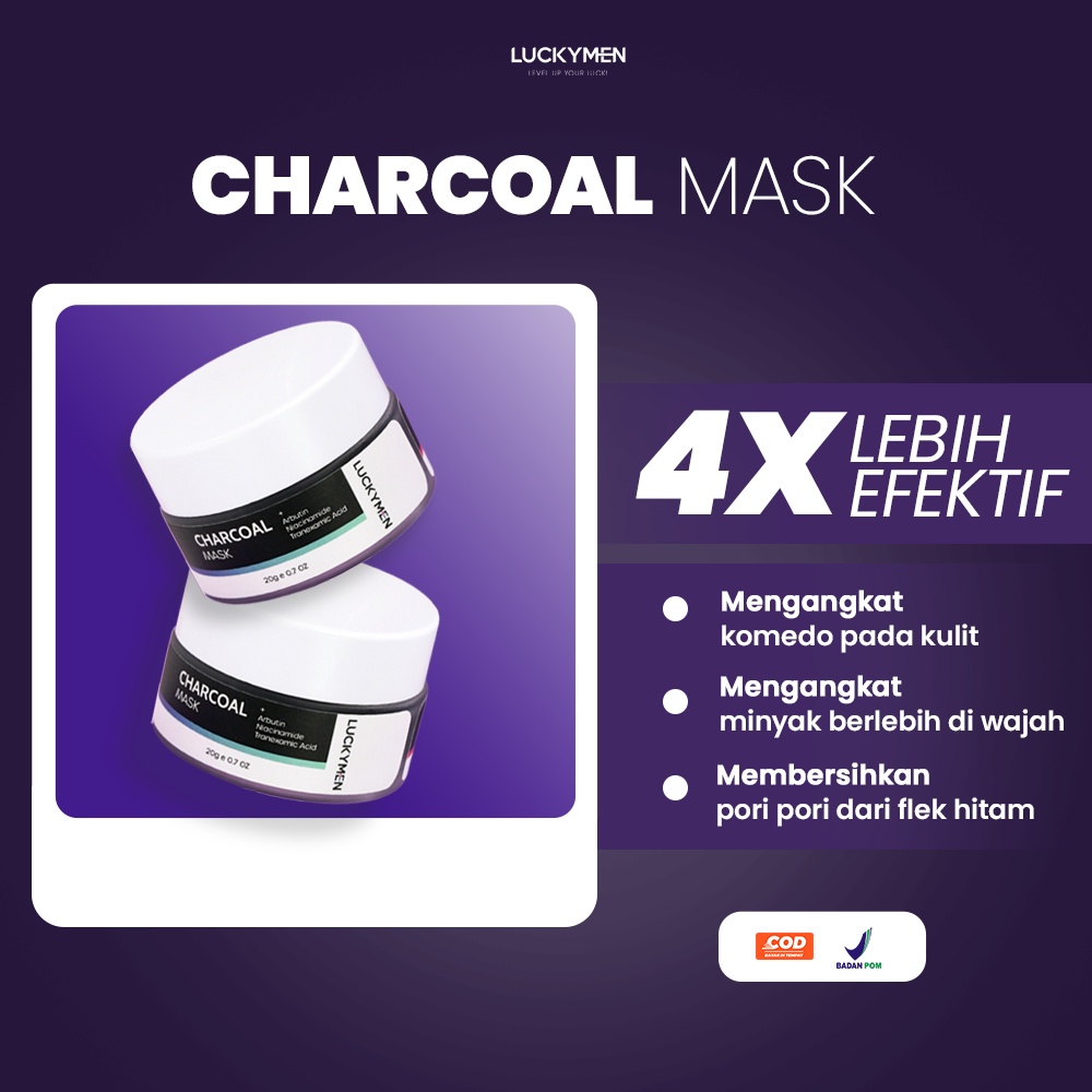 Luckymen Charcoal Mask Masker Penghilang Komedo Kulit Kusam Jerawat Minyak Berlebih Membersihkan Pori Pori Pencerah Kulit Wajah Original BPOM