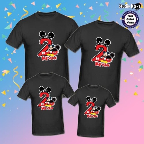 Tshirt kaos distro dewasa dan anak family couple birthday mickey mouse nama kamu