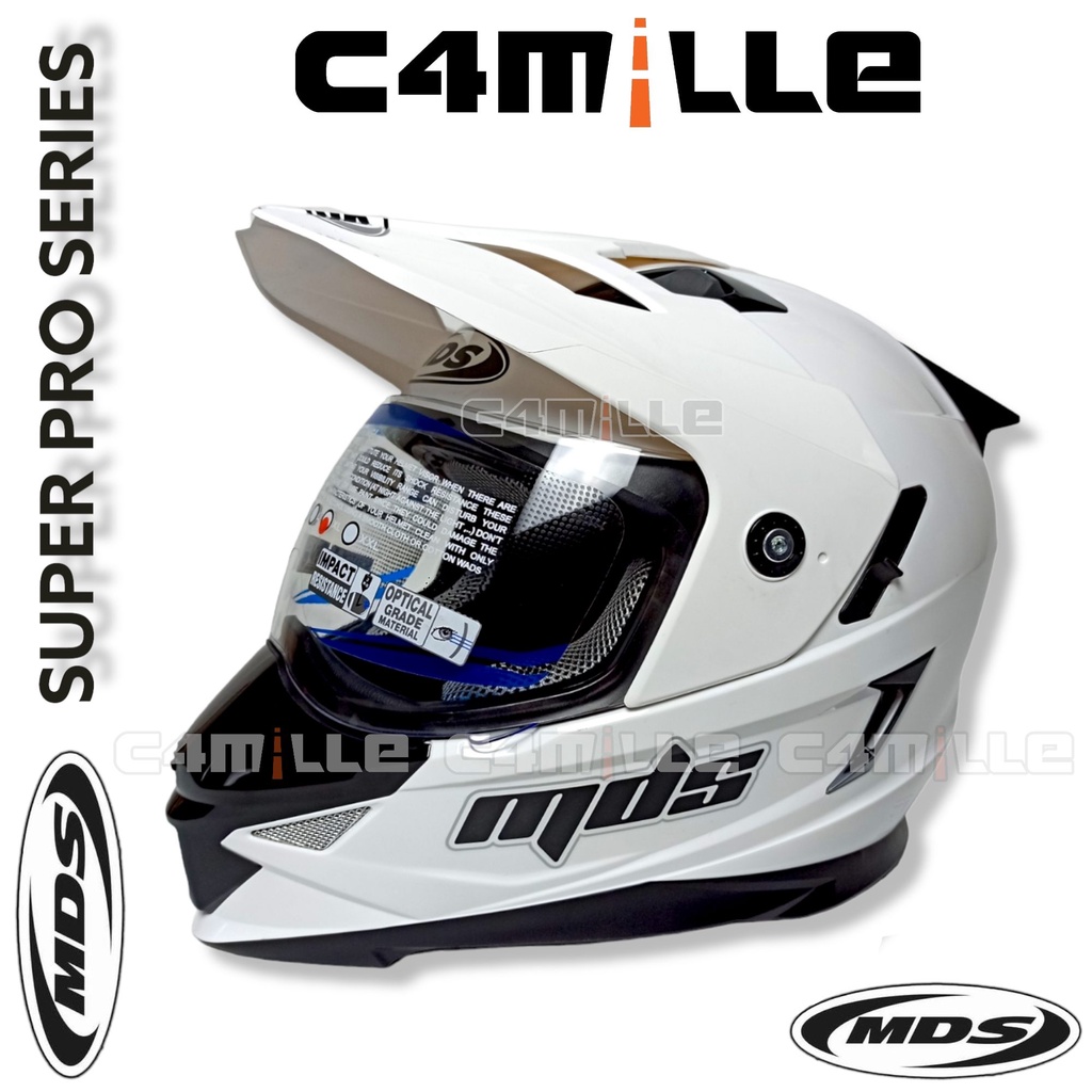 HELM MDS SUPER PRO SOLID WHITE DOUBLE VISOR FULL CROSS TRAIL
