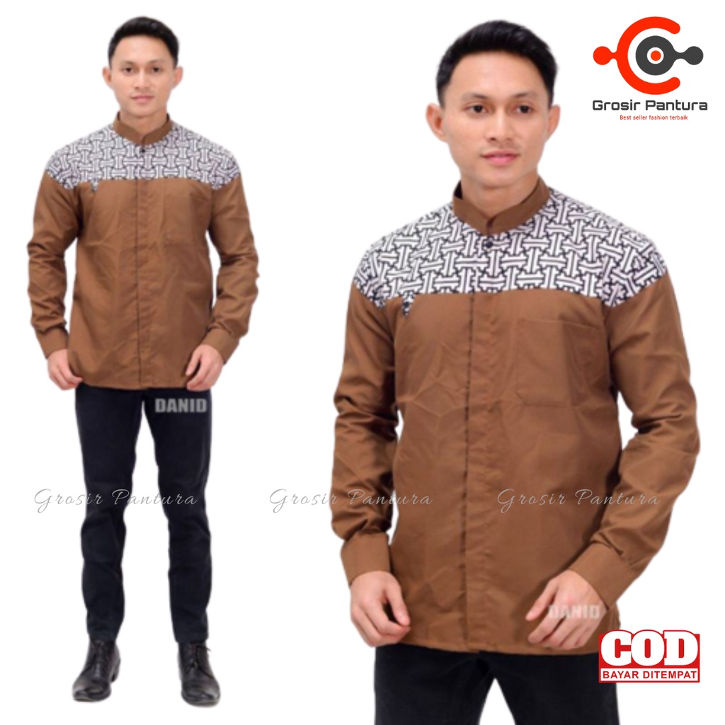 Baju Koko Pria Lengan Panjang Motif Kobata