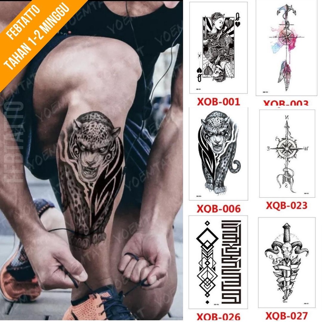 Tato Temporer Ukuran 21cmx11cm Motif Aesthetic Tatto Temporary Stiker Tato Halal Grosir Tato air motif perempuan, jangkar, macan, aksara, pedang, tanduk XQB 006