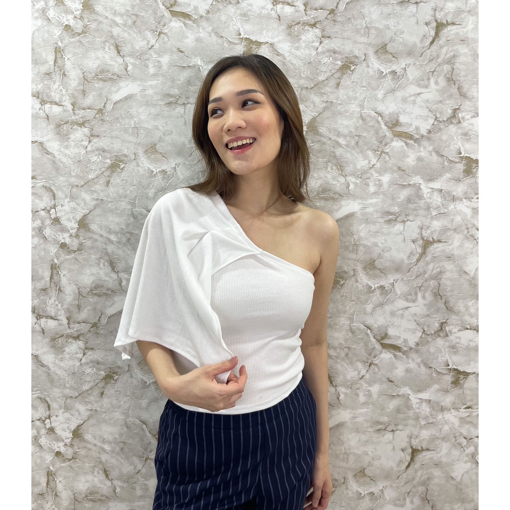 MODAVIE - EMILY TANKTOP One Shoulder Crop Tanktop Wanita Rib