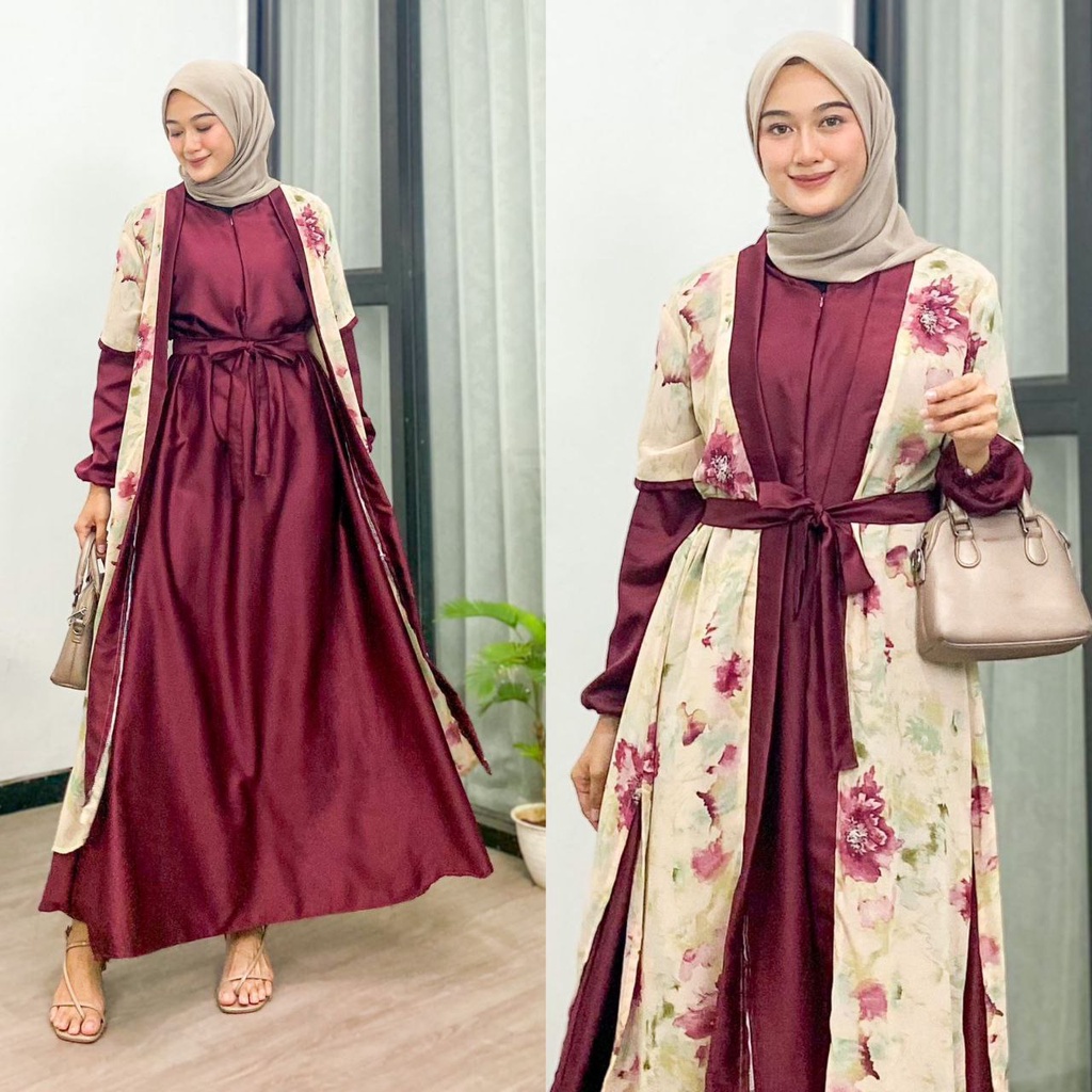 Gamis Terbaru 2023 Lebaran Wanita // Gamis Wanita Remaja Dewasa Matt Silk Premium Import Mix Outer Babydoll // Gamis Polos Mix Outer Bunga ELEGAN MEWAH SOFT PRINT HIGH QUALITY / GAMIS KONDANGAN PESTA KEKINIAN / Gamis Murah real pick Dress Busana Muslimah