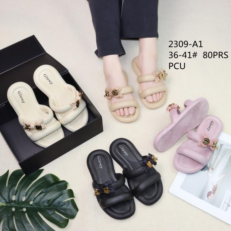 PVC Sandal Slop Jelly Wanita Import BKK Motif Pita Golden Pin Bear Bahan Elastis Empuk Super Soft Non-Slip Rubber 2025-GOLD