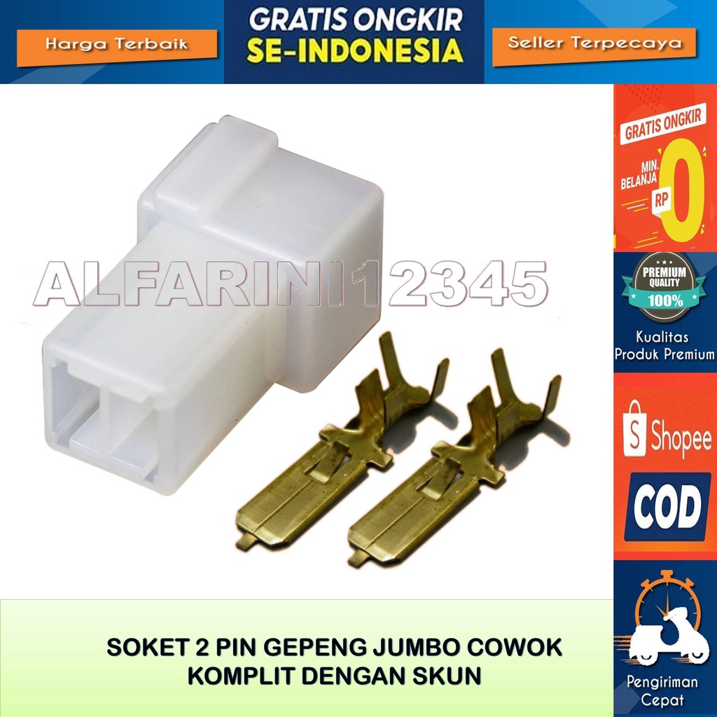 Soket Kabel 2 Pin Jumbo Fusibling Cowo Male Original Komplit Dengan Skun Bahan Nylon Tahan Panas Bua