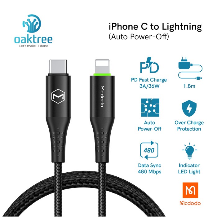Mcdodo Auto Disconnect Type C to Lightning Cable Iphone Fast Charge PD
