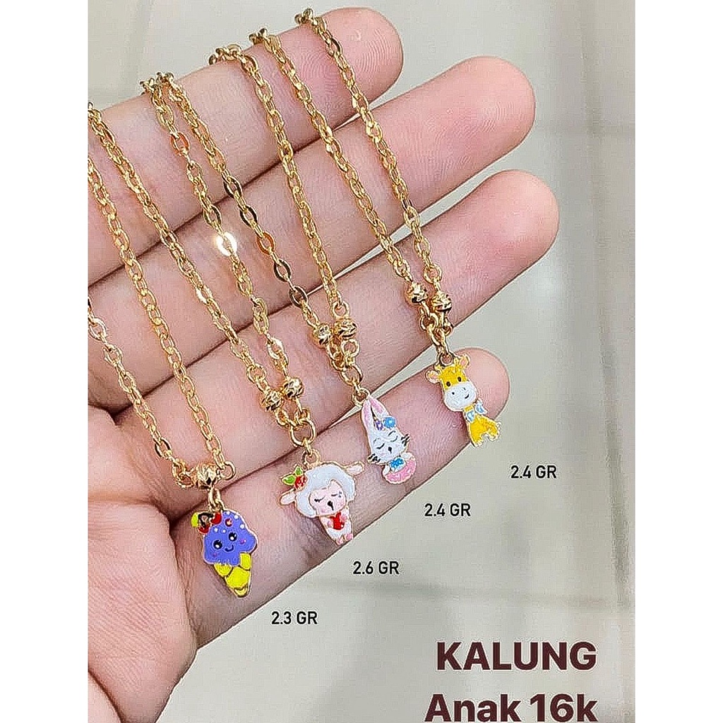 Kalung set anak emas asli kadar 700 70 16k boneka ice cream giraffe hello kitty bear bayi baby tanggung balita