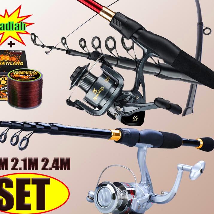 ➧ Sougayilang Set Pancing 1.8m/2.1m/2.4m joran  pancing teleskopik dan set reel pancing ukuran  alat