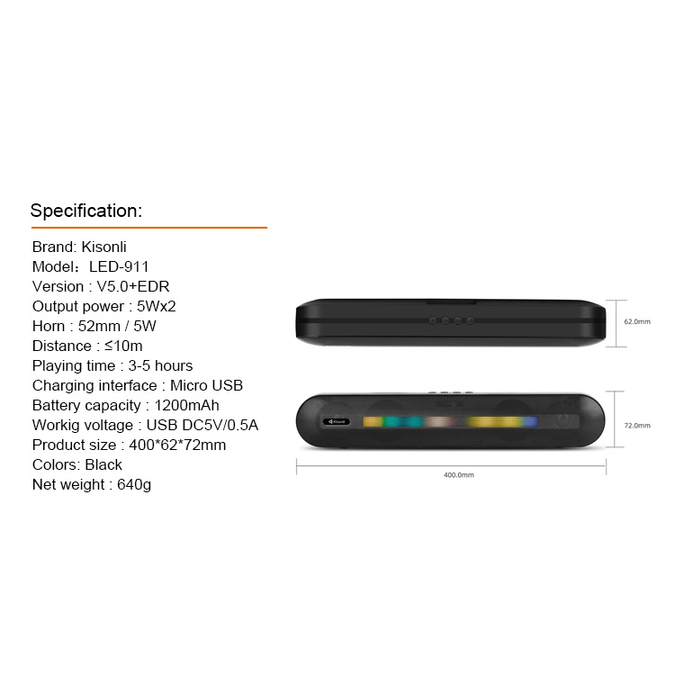 Speaker Bluetooth LED-911 Portable Mini Soundbar with RGB Lighting - XOBOX