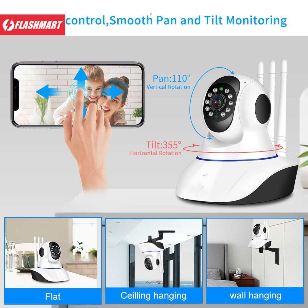 Flashmart CCTV WiFi IP Kamera Two Way Audio IR Motion Sensor 1080p - HS3