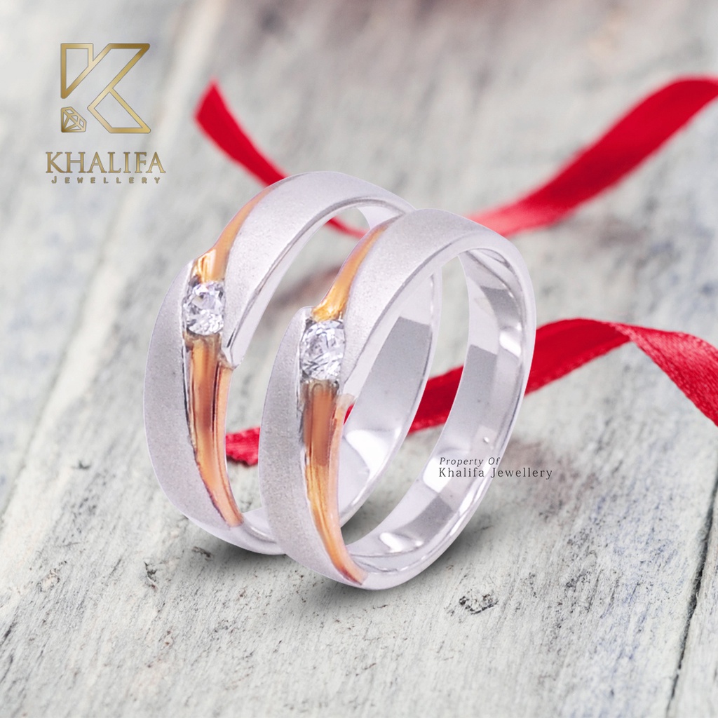 Cincin kawin / Cincin Tunangan Couple Emas Putih 75% + Berlian / Swarovski & Paladium / Silver 299