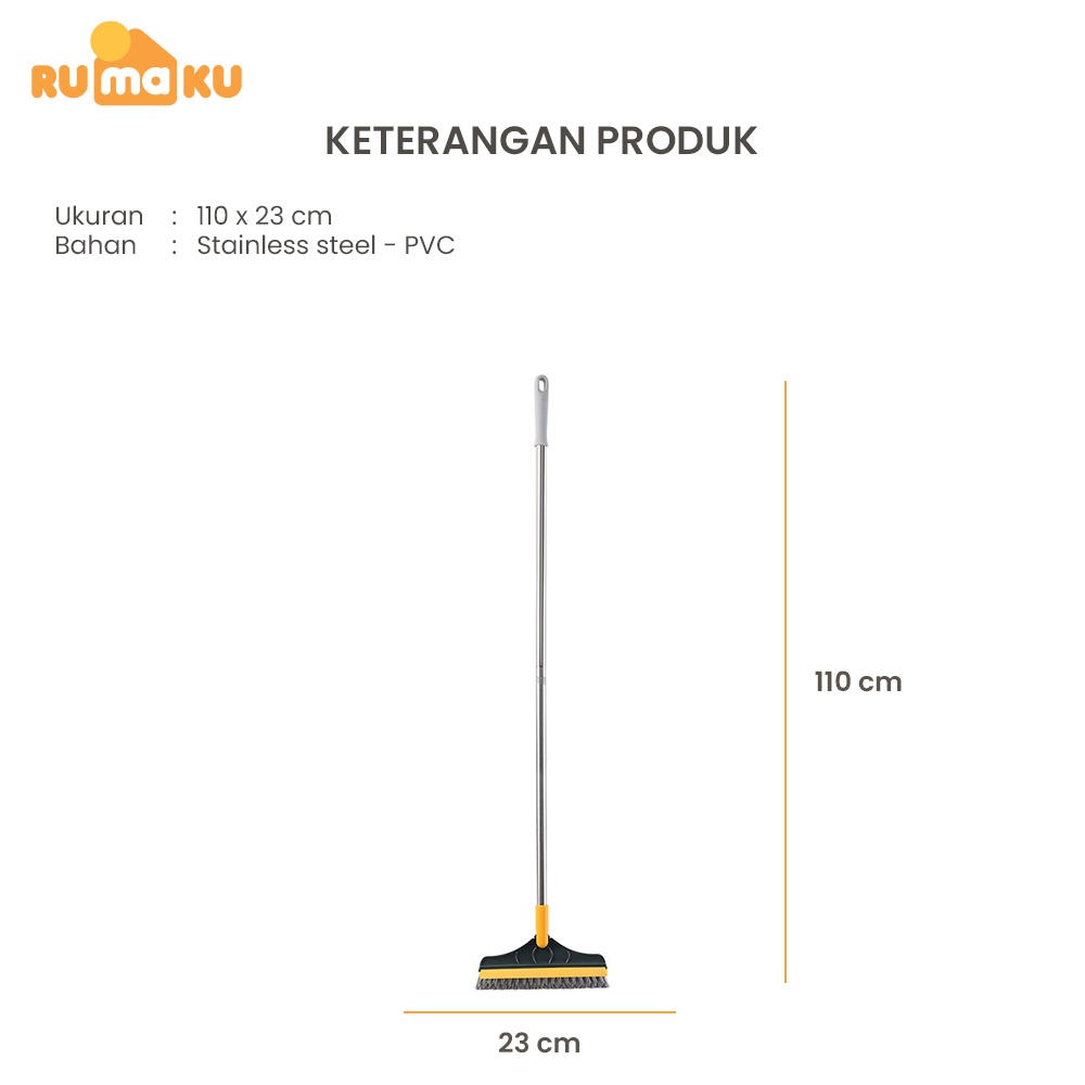 Rumaku Sikat Lantai Kamar Mandi Toilet 3 in 1 Sikat Pembersih WC Praktis Multifungsi Serokan Air Gagang Panjang