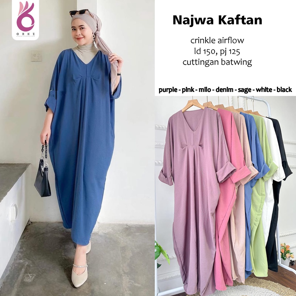 Najwa Kaftan Crinkle Air Flow Fashion Muslim Original Produk By Ori