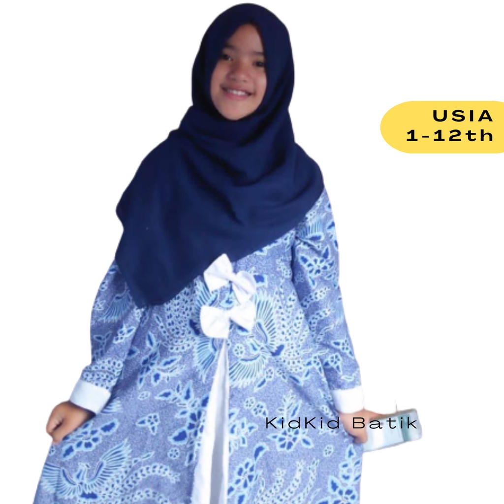 Gamis Anak Batik Gamis Batik Anak Perempuan Baju Biru Kombinasi Cewek Usia 1-12 tahun Kode GA-1