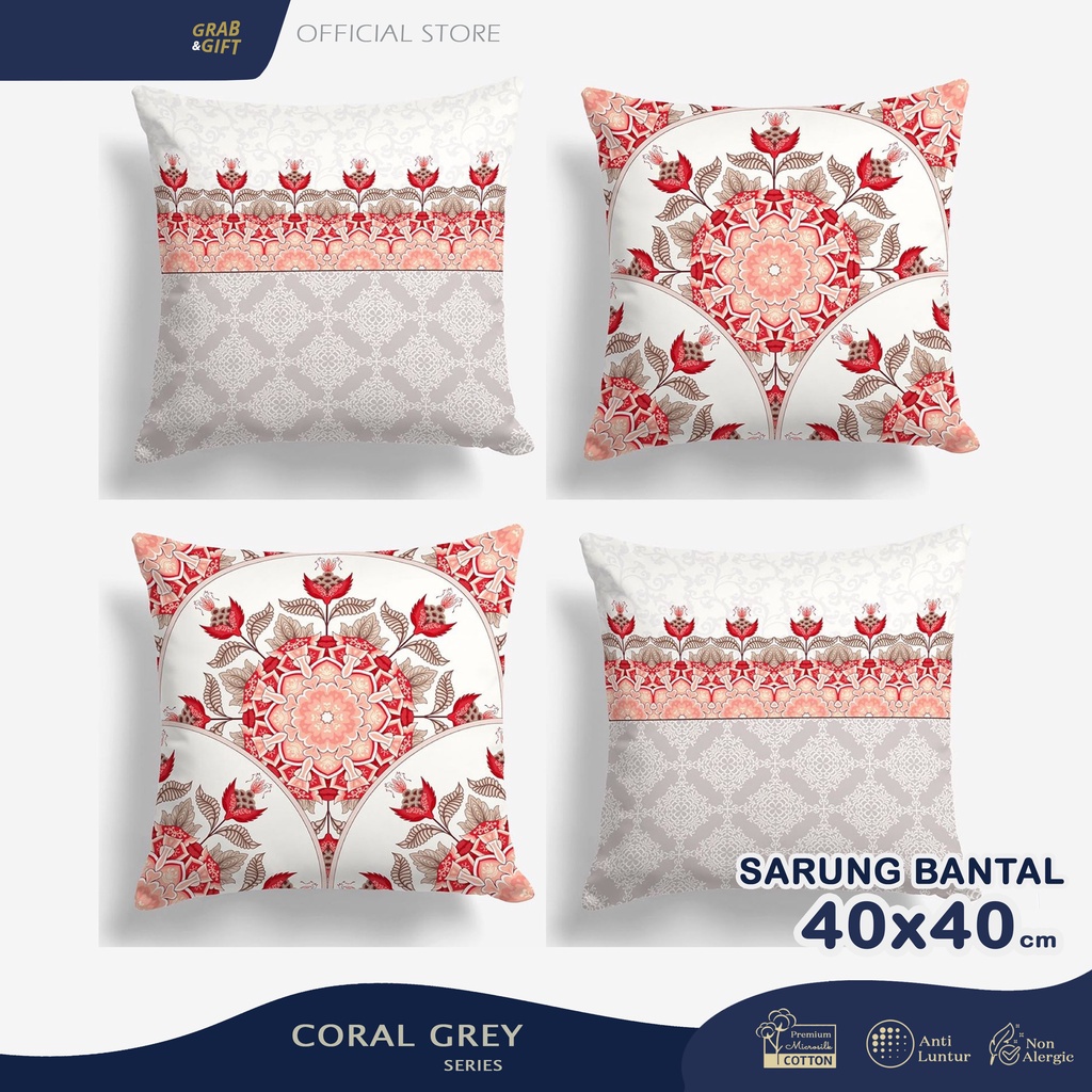 SARUNG Bantal Sofa 40x40 cm 50x50 cm Print Classic Coral Grey Pink Grabandgift