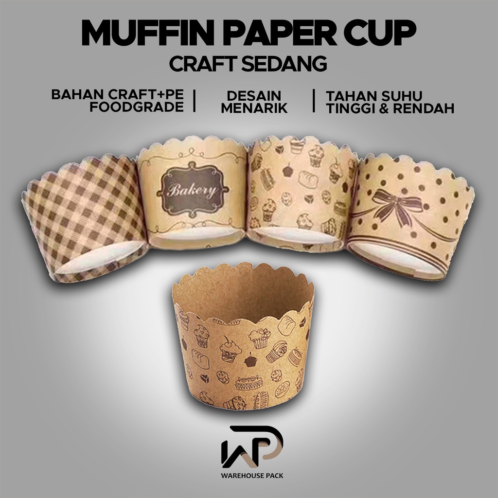 ( 50 Pcs ) Muffin Paper Cup Craft Sedang | Alas Kertas Kraft Coklat Mini Small | Cake Case Muffin | 