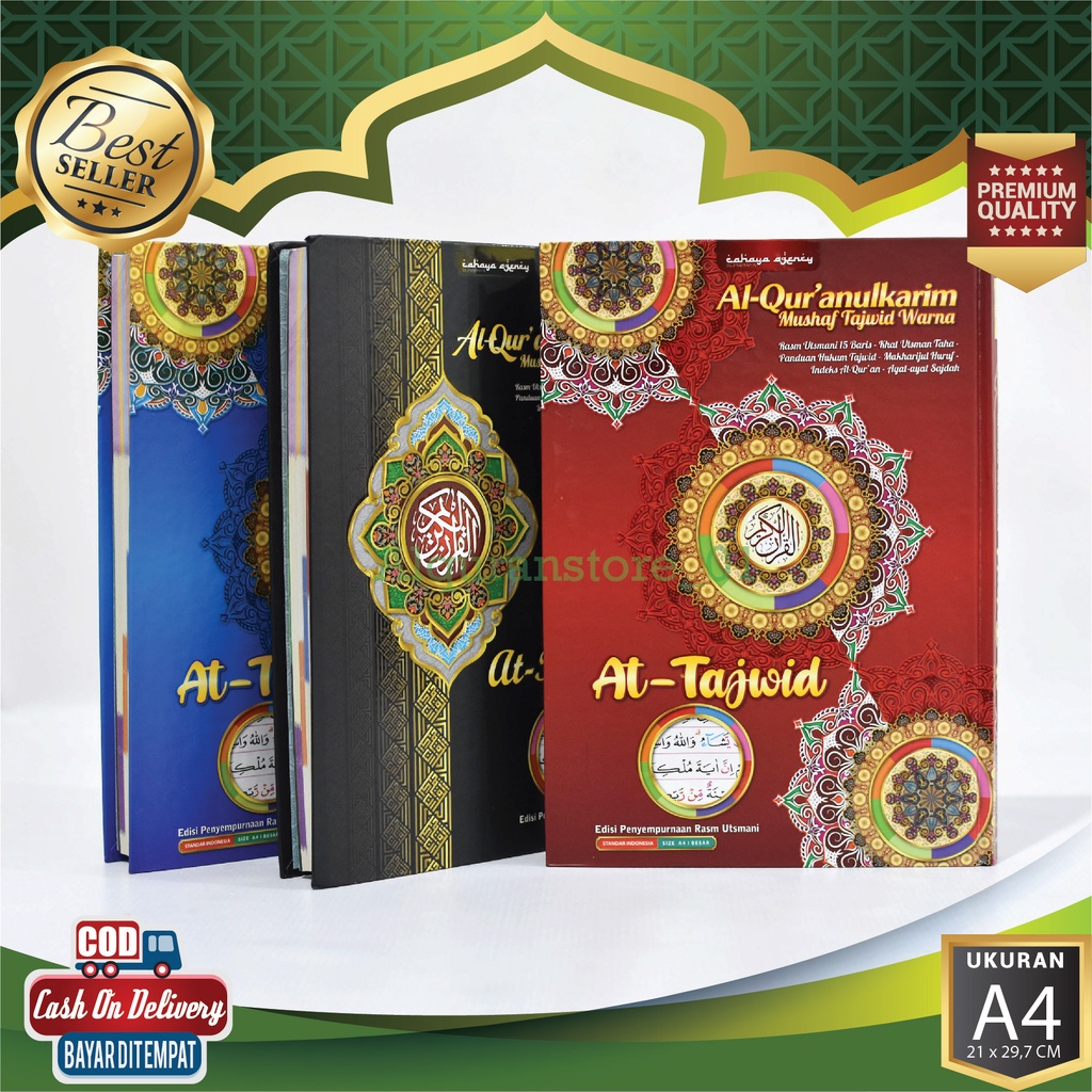 Besar / 21x30cm - Mushaf Al Quran AT-TAJWID Non Terjemah A4 Tajwid Berwarna Alquran Rasm Utsmani Tha