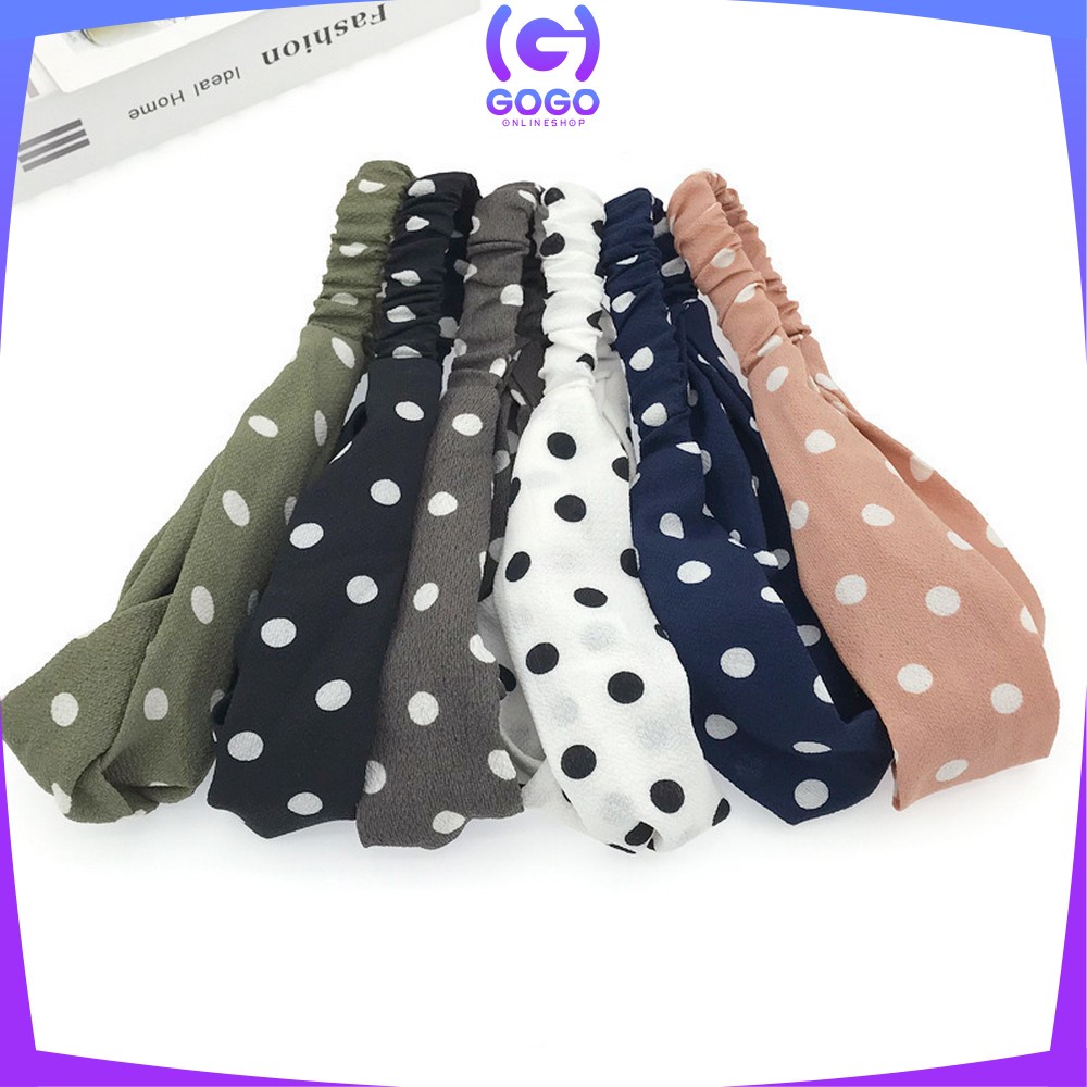 GOGO-C65 Bando Kain Korea Bahan Motif Polkadot Wanita Bendo Karet Korean Fashion Kekinian / Model Turban Bandana Simpul Kekinian Import