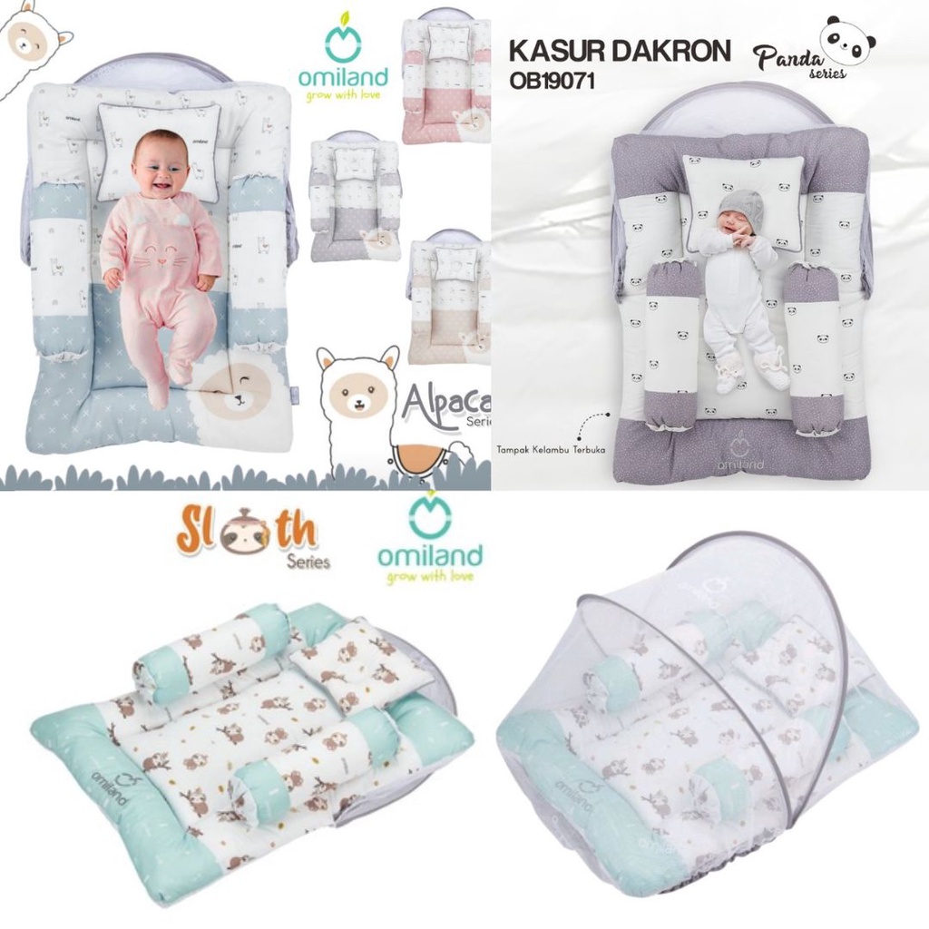 OMILAND Kasur Lipat Bayi Dakron Dacron + Kelambu / Omiland Baby Matras Bayi Set Bantal + Guling - Panda / Sloth / Alpaca / Rainbow Series