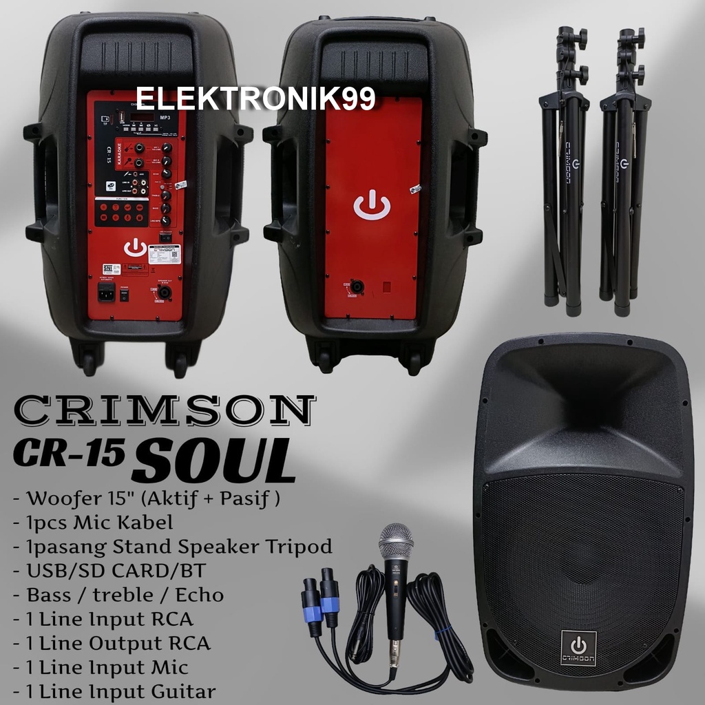 PAKET KOMPLIT SPEAKER CRIMSON AKTIF +PASIF SOUL15 CRIMSON SOUL 15 INCH