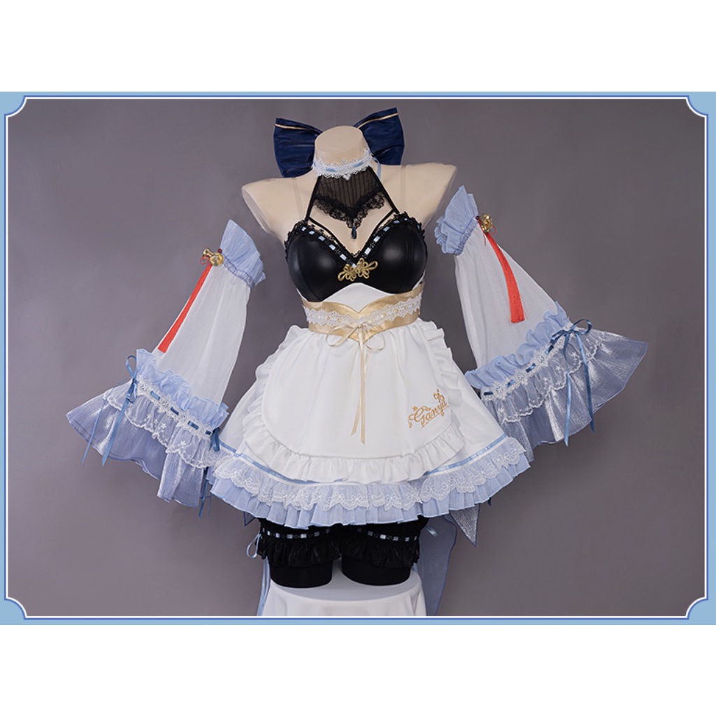 UWOWO Ganyu Cosplay Maid Costume Game Genshin Impact Cosplay Ganyu Halloween Costume Genshin Impact Fanart Ganyu Maid Dress