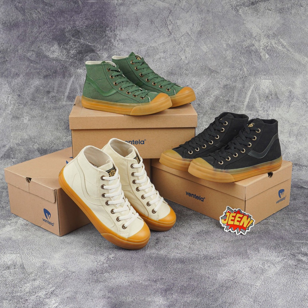 Sepatu Ventela Public Gum High army / putih / hitam