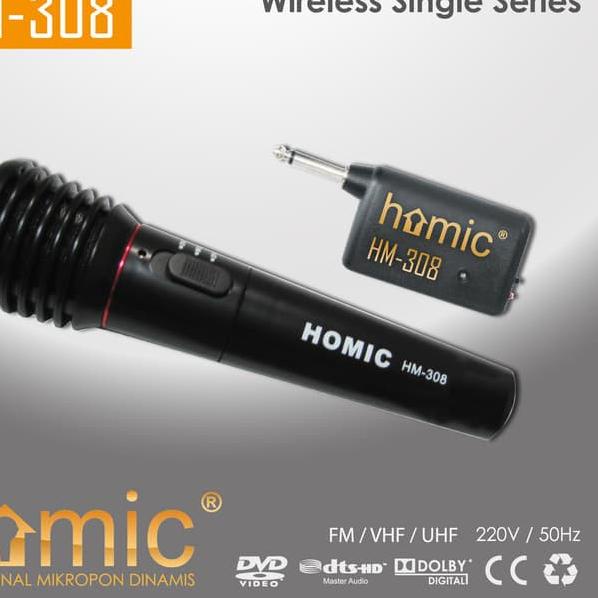 ✮ HOMIC HM-308 MIC KAROKE 2 FUNGSI BISA TANPA KABEL DAN DENGAN KABEL / MIC WIRELESS ✮