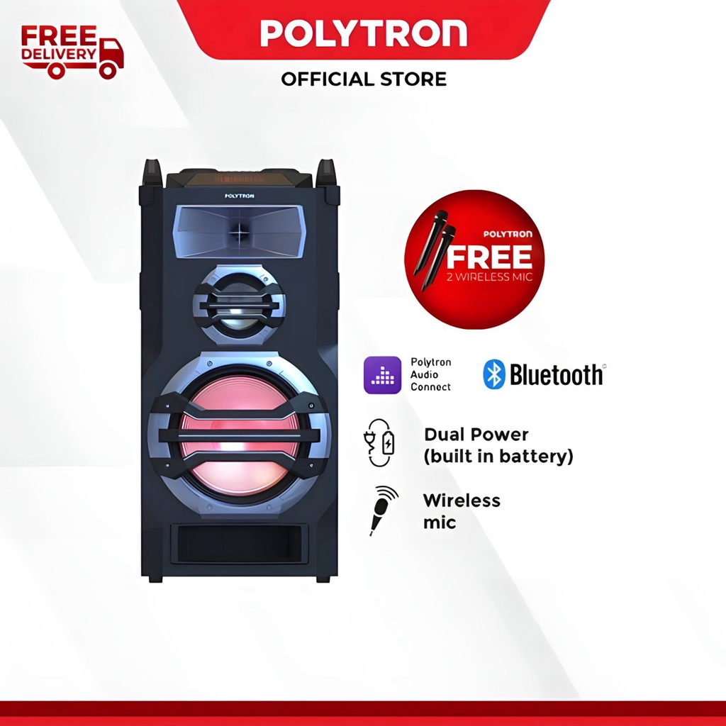 Polytron Speaker Portable Free 2 Mic Wireless PTS 12KF15 PTS12KF15 BT