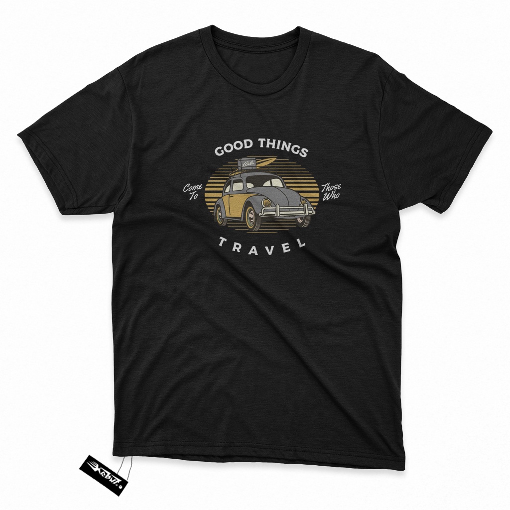 KAOS Good Things Travel - Mobil VW Kodok - Kain Katun Tshirt / baju distro Keren gambar desain ilust