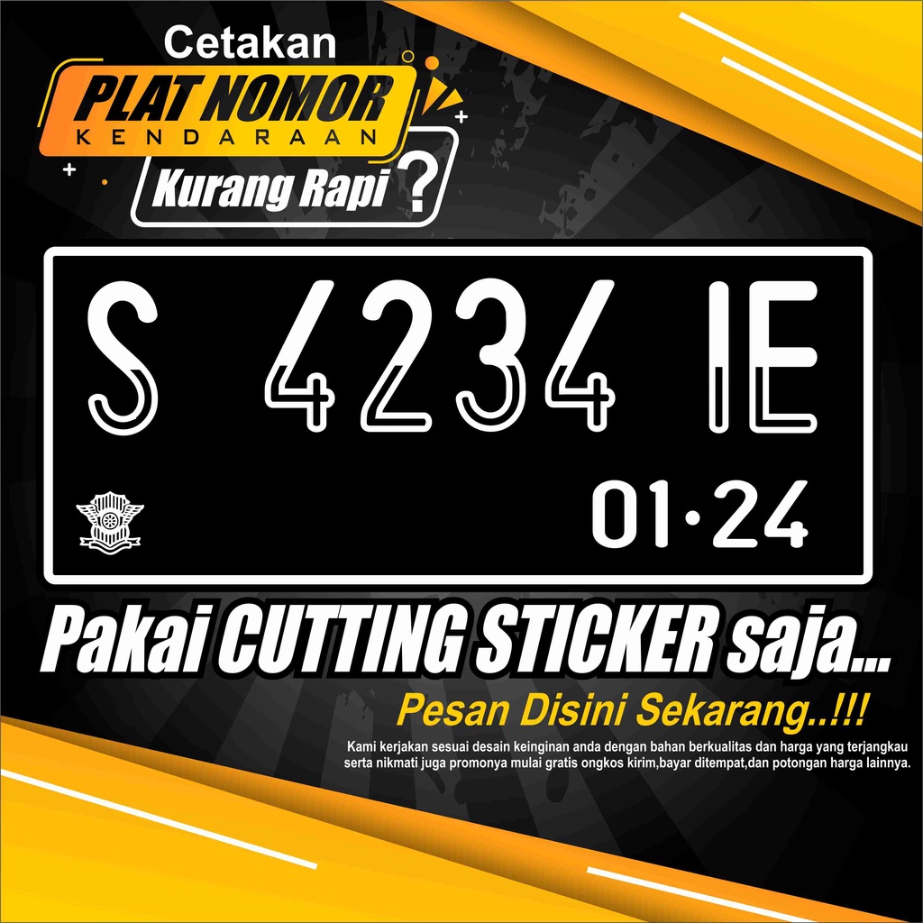 bikin Cutting sticker custom murah, cetak stiker nomor plat motor dan mobil