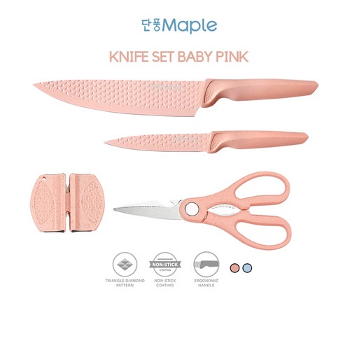 MAPLE Pisau Dapur Set 4in1 - Kitchen Knife Set 4in1- PINK BERGARANSI
