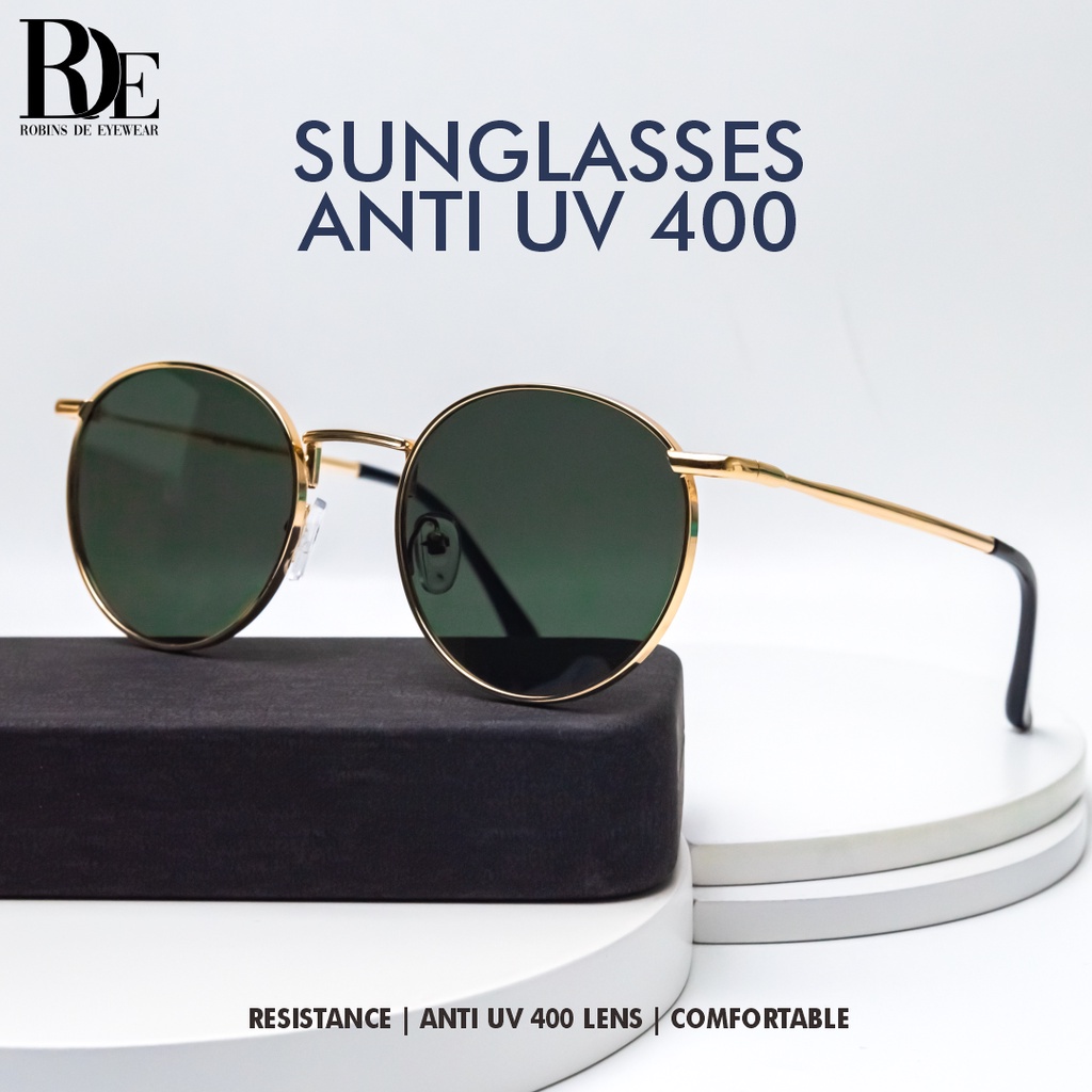 sunglasses Robins - Bulat Fashion Wanita Pria Anti UV400 9202 O3A6 kecamata hitam profesional kacama