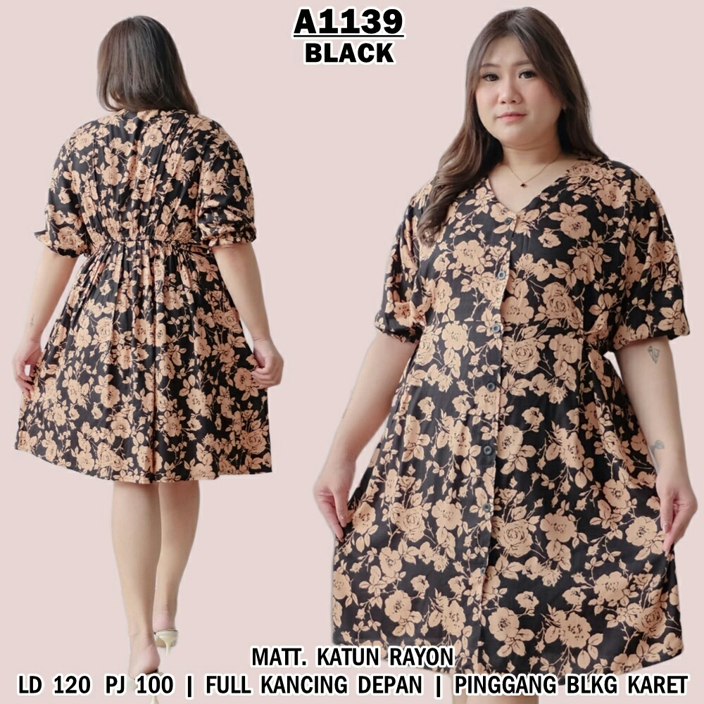 Baju Bigsize - LD 120 XXL Dress Terusan Big Size Jumbo Wanita Murah Katun Rayon Bunga Kancing Full L