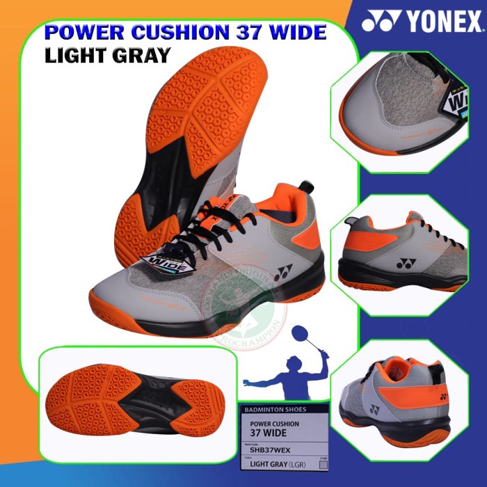 {MentariStore} NEW YONEX SHB 37 WEX / WIDE SEPATU YONEX SEPATU BADMINTON ORIGINAL - LIGHT GREY 40 Be