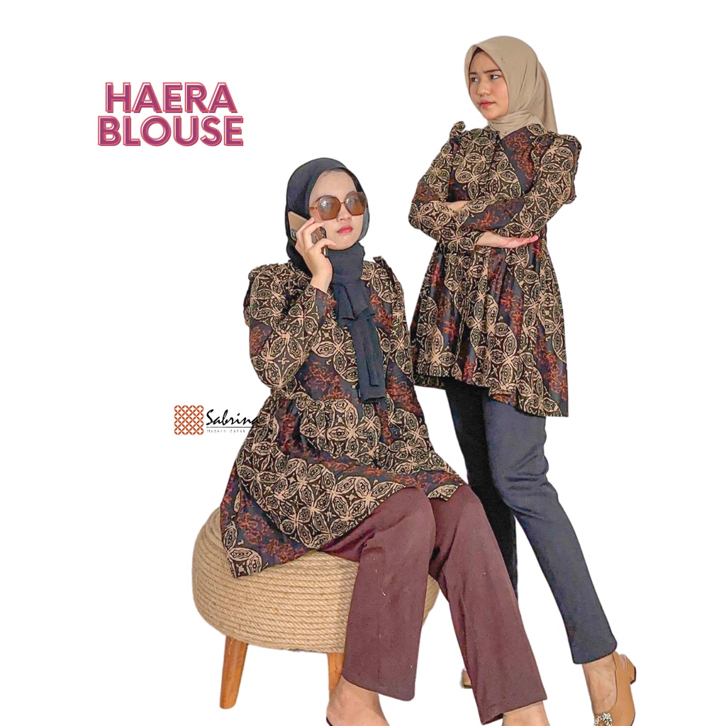 Haera Atasan Blouse Batik Kerja Kantor Wanita Modis Modern Kekinian Katun