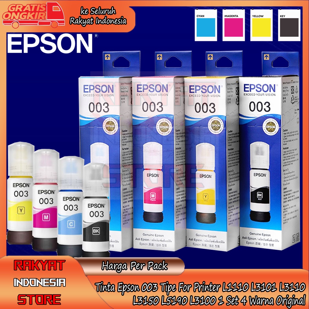 TINTA PRINTER TINTA INK EPSON 003 ORIGINAL PRINTER  L1110 L3110 L3150 L5190 L3100  ORIGINAL COMPATIB