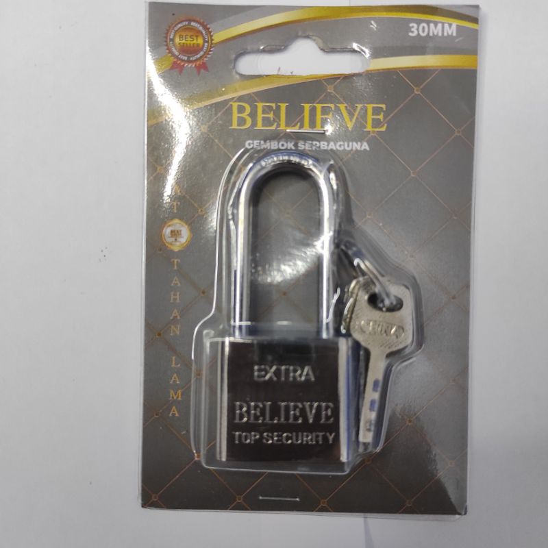 Gembok BELIEVE Leher Panjang Pendek 30 mm