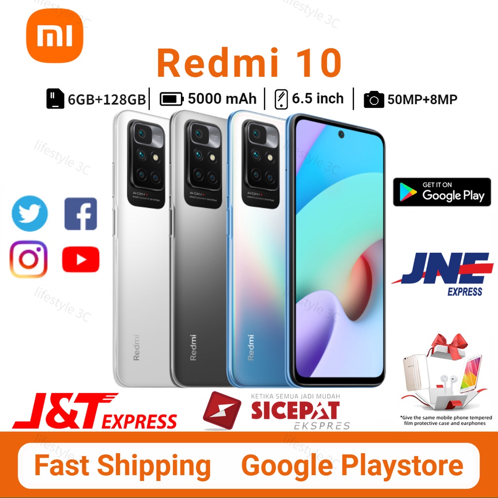 Xiaomi Redmi 10 2022 RAM 6GB/128GB 8MP Depan 50MP Kamera Belakang Layar 6.5 inci Baru HP Garansi 1 Tahun