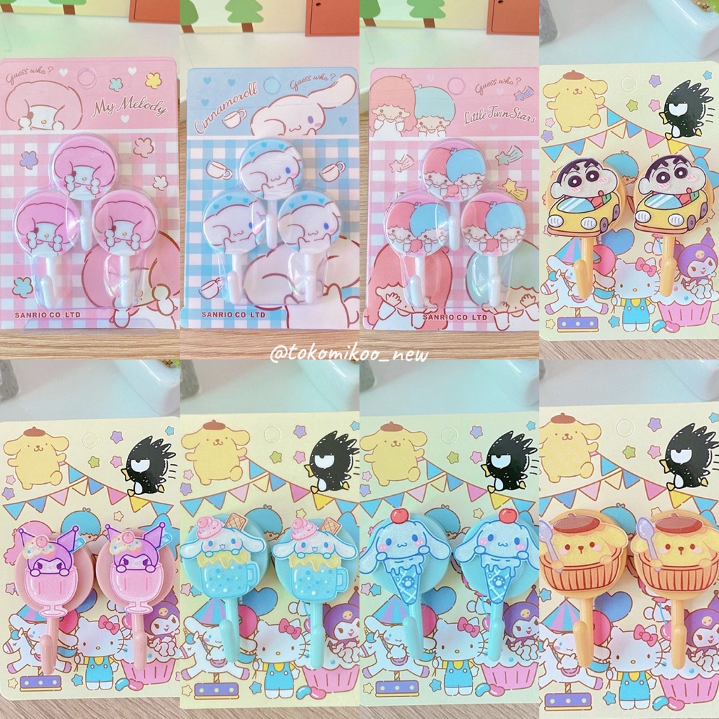 Wall Hook Gantungan Tempel Dinding Cinnamoroll Kuromi My Melody Pompompurin Sinchan Little Twin Star