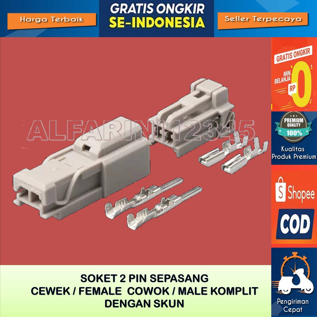 soket 2 pin socket 2 pin plus skun sepasang male female - SOKET 2 PIN ORIGINAL SET MALE FEMALE CEWE 