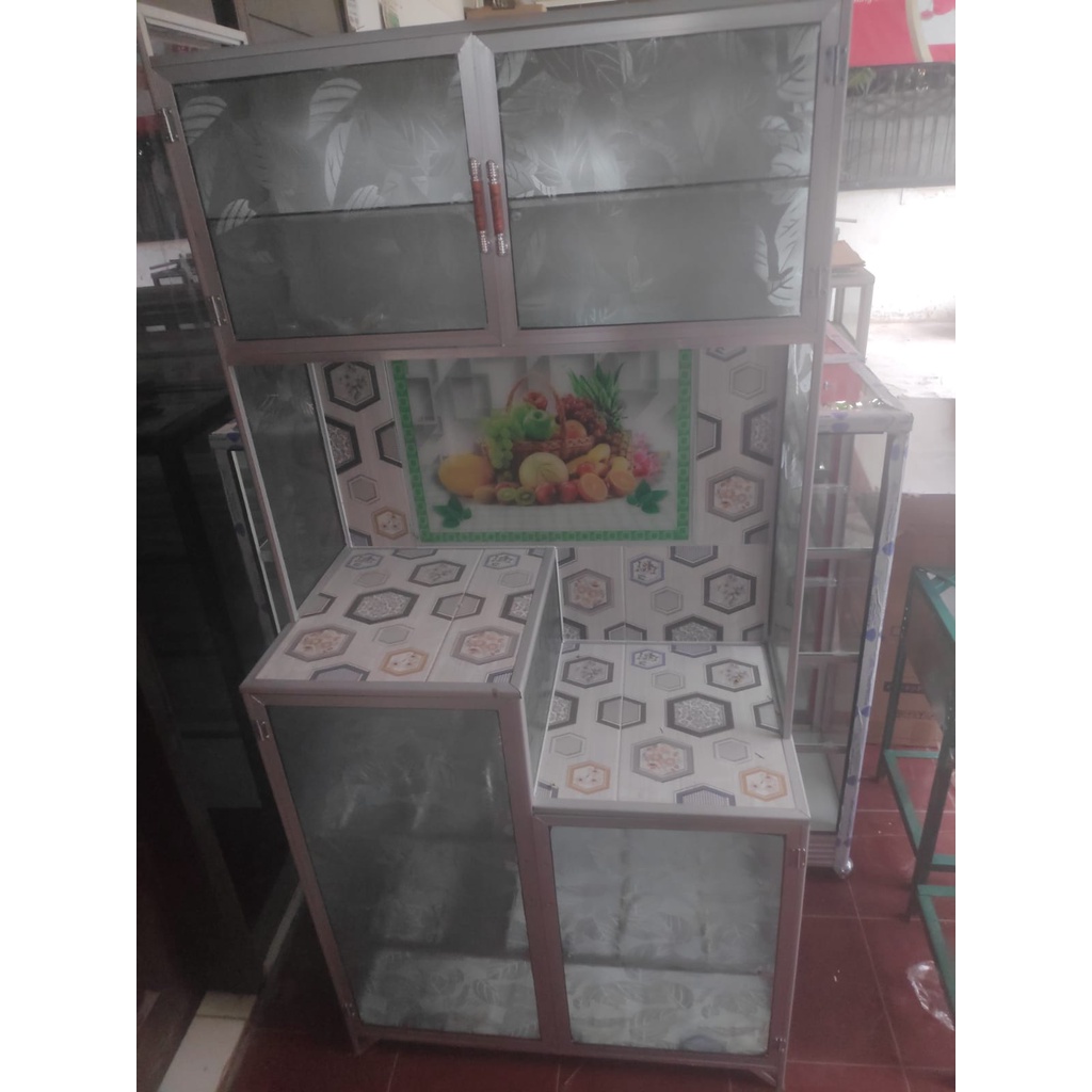 Lemari Piring Rak Piring Kaca 2 Pintu ALAS KERAMIK Magic Seng BOGOR