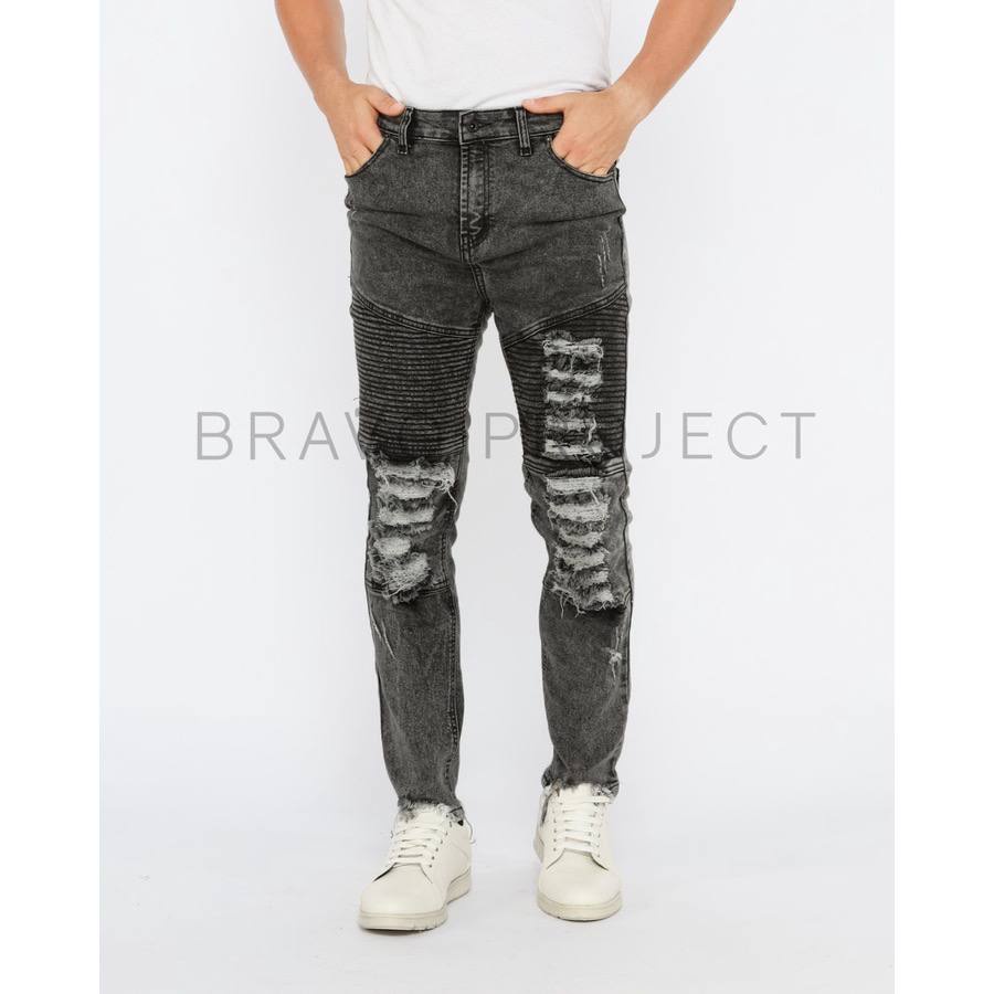 Bikers Rider Ripped - Celana Jeans Pria Sobek Lutut Ripped - Jeans Celana Panjang Hitam Pria Street - Celana Bikers Snow - Celana Snow Pria - Celana Terbaru Dan Terlaris